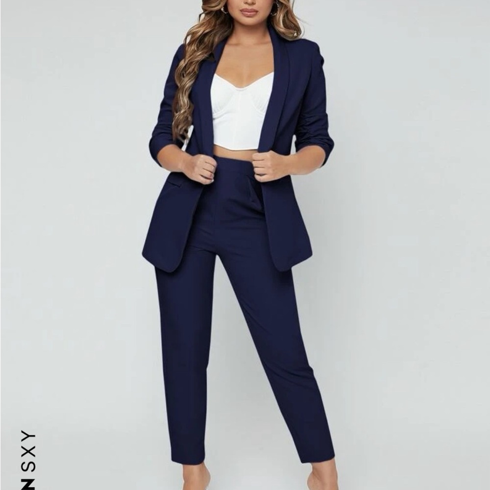 Open front blazer and pants suit